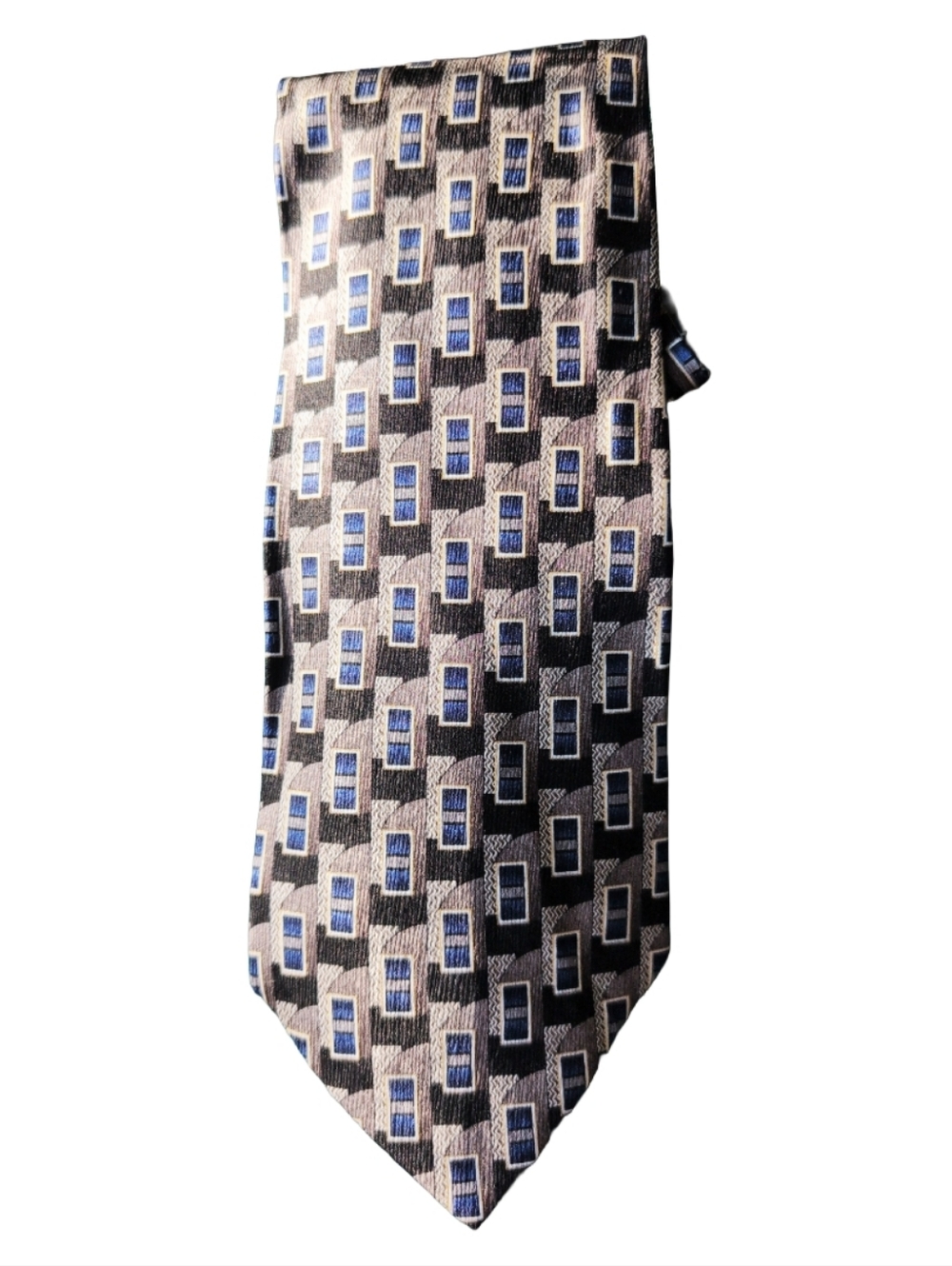 100% Silk Tie Blue Geometric NWT Prom Wedding Homecoming Preppy Louis Roth
